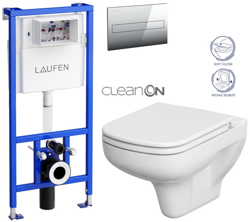 Obrázok /SET/LAUFEN - Rámový podomítkový modul CW1 SET + ovládací tlačítko CHROM + WC CERSANIT COLOUR CLEANON + SEDÁTKO (H8946600000001CR CN1)