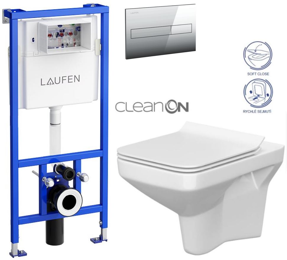 Obrázok /SET/LAUFEN - Rámový podomítkový modul CW1 SET + ovládací tlačítko CHROM + WC CERSANIT COMO CLEANON + SEDÁTKO (H8946600000001CR CO1)