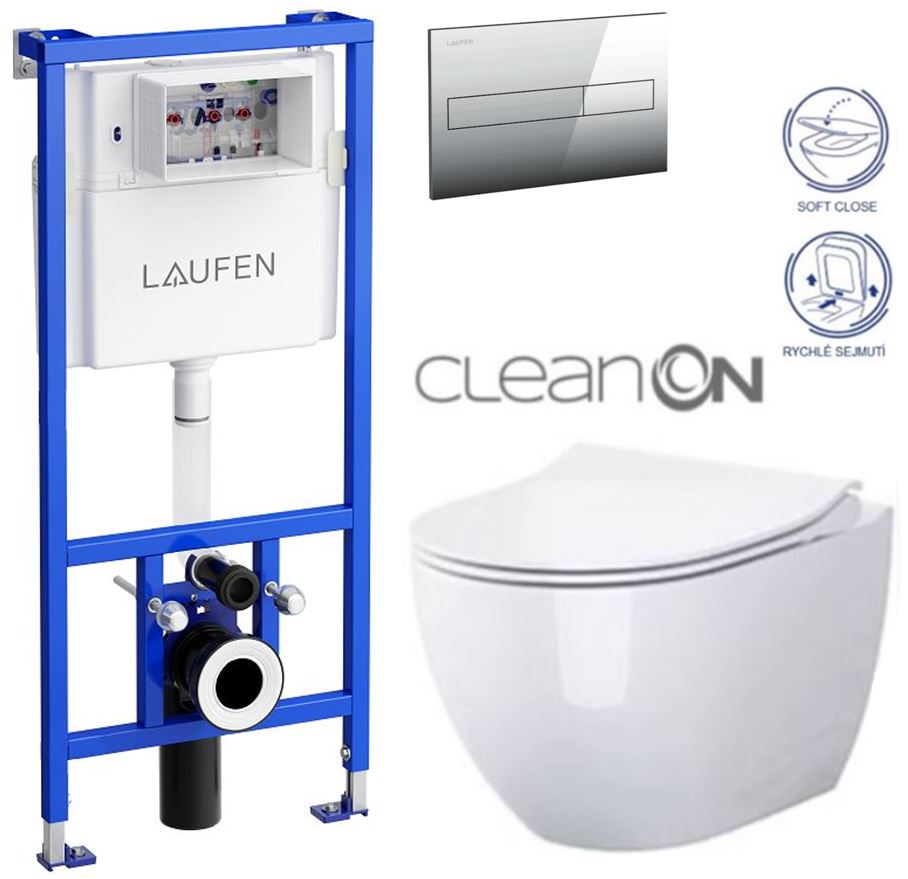 Obrázok /SET/LAUFEN - Rámový podomítkový modul CW1 SET + ovládací tlačítko CHROM + WC OPOCZNO URBAN HARMONY CLEANON + SEDÁTKO (H8946600000001CR HA1)