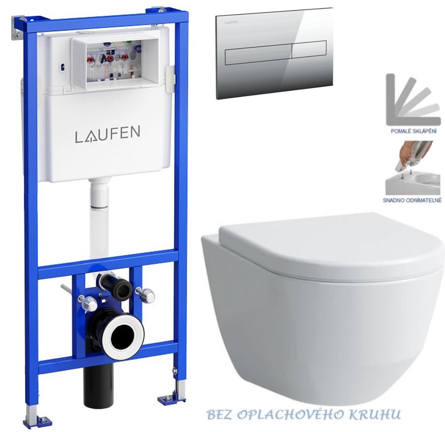 Obrázok /SET/LAUFEN - Rámový podomítkový modul CW1 SET + ovládací tlačítko CHROM + WC LAUFEN PRO RIMLESS + SEDÁTKO (H8946600000001CR LP1)