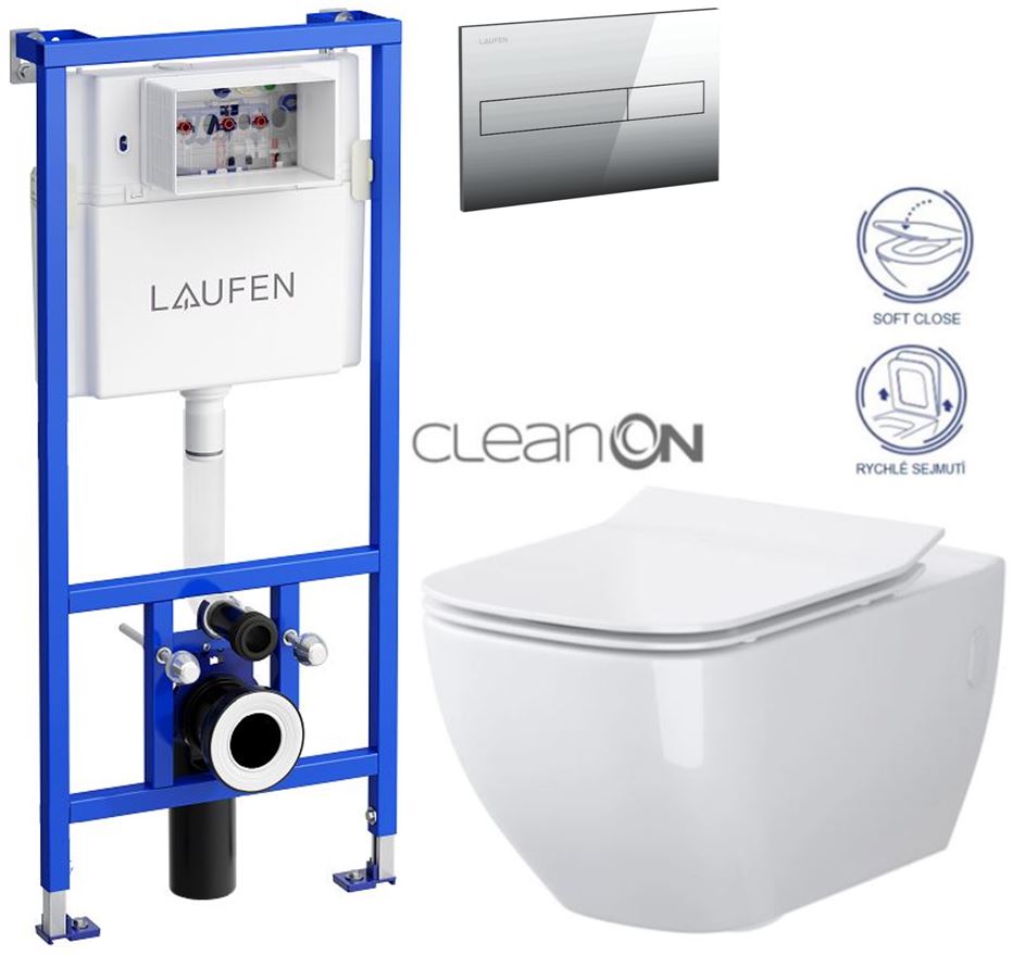 Obrázok /SET/LAUFEN - Rámový podomítkový modul CW1 SET + ovládací tlačítko CHROM + WC OPOCZNO METROPOLITAN CLEANON + SEDÁTKO (H8946600000001CR ME1)