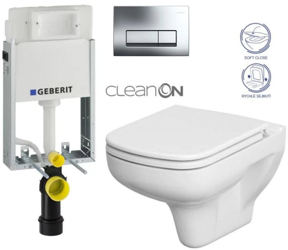 Obrázok /SET/GEBERIT - SET GEBERIT - KOMBIFIXBasic včetně ovládacího tlačítka DELTA 51 CR pro závěsné WC COLOUR CLEAN ON + SEDÁTKO (110.100.00.1 51CR CN1)