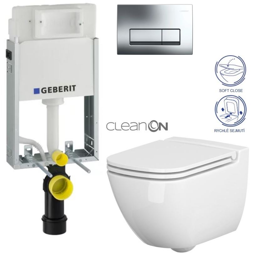 Obrázok /SET/GEBERIT - SET GEBERIT - KOMBIFIXBasic včetně ovládacího tlačítka DELTA 51 CR pro závěsné WC CASPIA CLEAN ON + SEDÁTKO (110.100.00.1 51CR CP1)