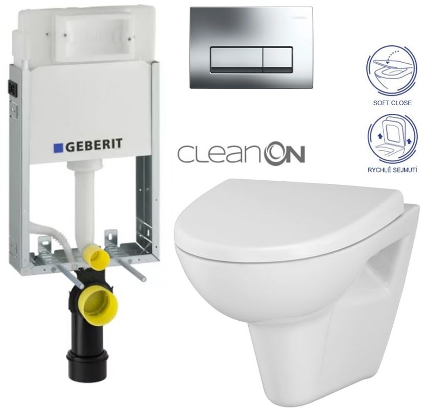 Obrázok /SET/GEBERIT - SET GEBERIT - KOMBIFIXBasic včetně ovládacího tlačítka DELTA 51 CR pro závěsné WC PARVA CLEAN ON + SEDÁTKO (110.100.00.1 51CR PA1)