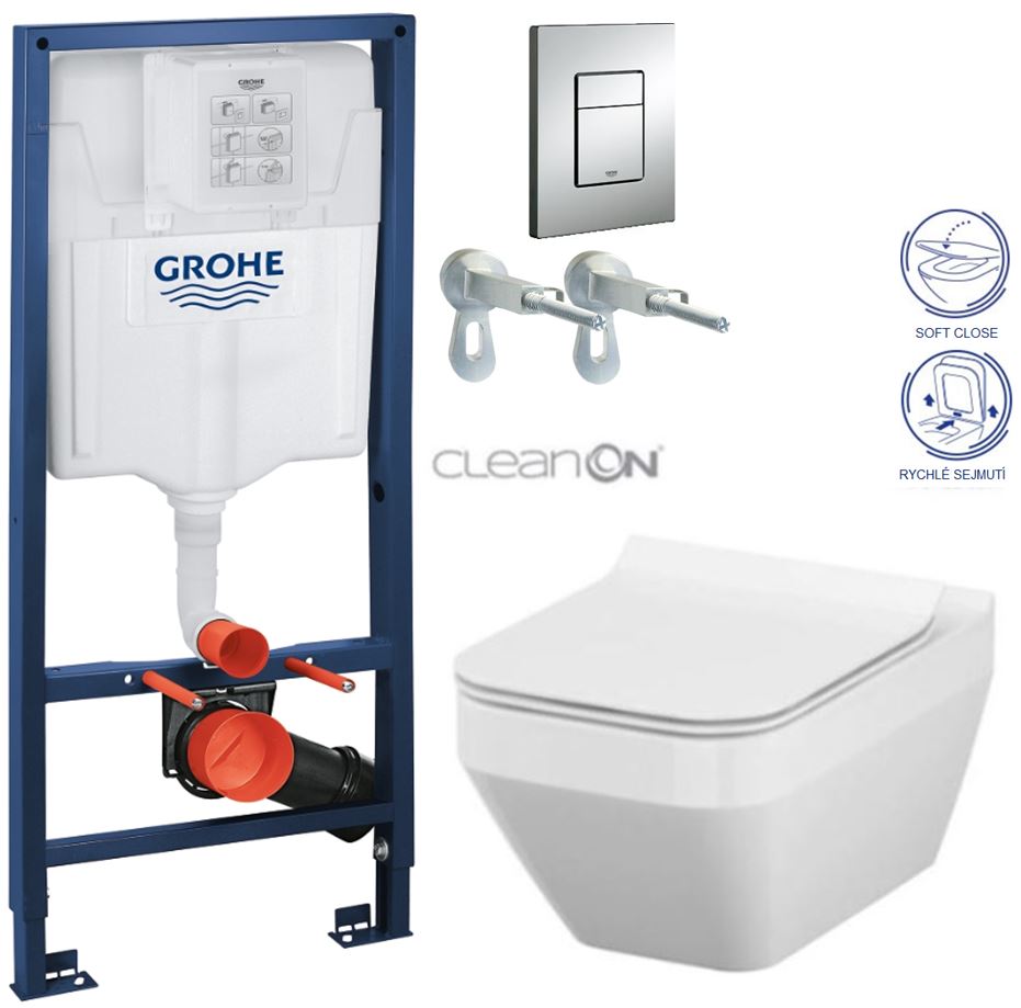 Obrázok /SET/GROHE - Rapid SL Rapid SL pre závesné WC 38528SET + WC CERSANIT CREA HRANATÉ CLEAN ON + SEDADLO (38772001 CR2)