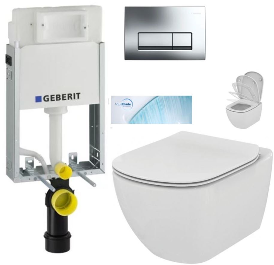 Obrázok /SET/GEBERIT - SET KOMBIFIXBasic vrátane ovládacieho tlačidla DELTA 51 CR + WC TESI so sedadlom SoftClose, AquaBlade (110.100.00.1 51Cr TE1)