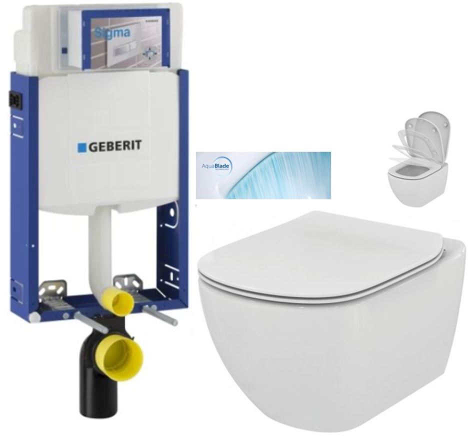 Obrázok /SET/GEBERIT - SET Kombifix KOMBIFIX ECO pre závesné WC, nádržka UP 320 bez ovládacie dosky + WC TESI so sedadlom SoftClose, AquaBlade (110.302.00.5 TE1)