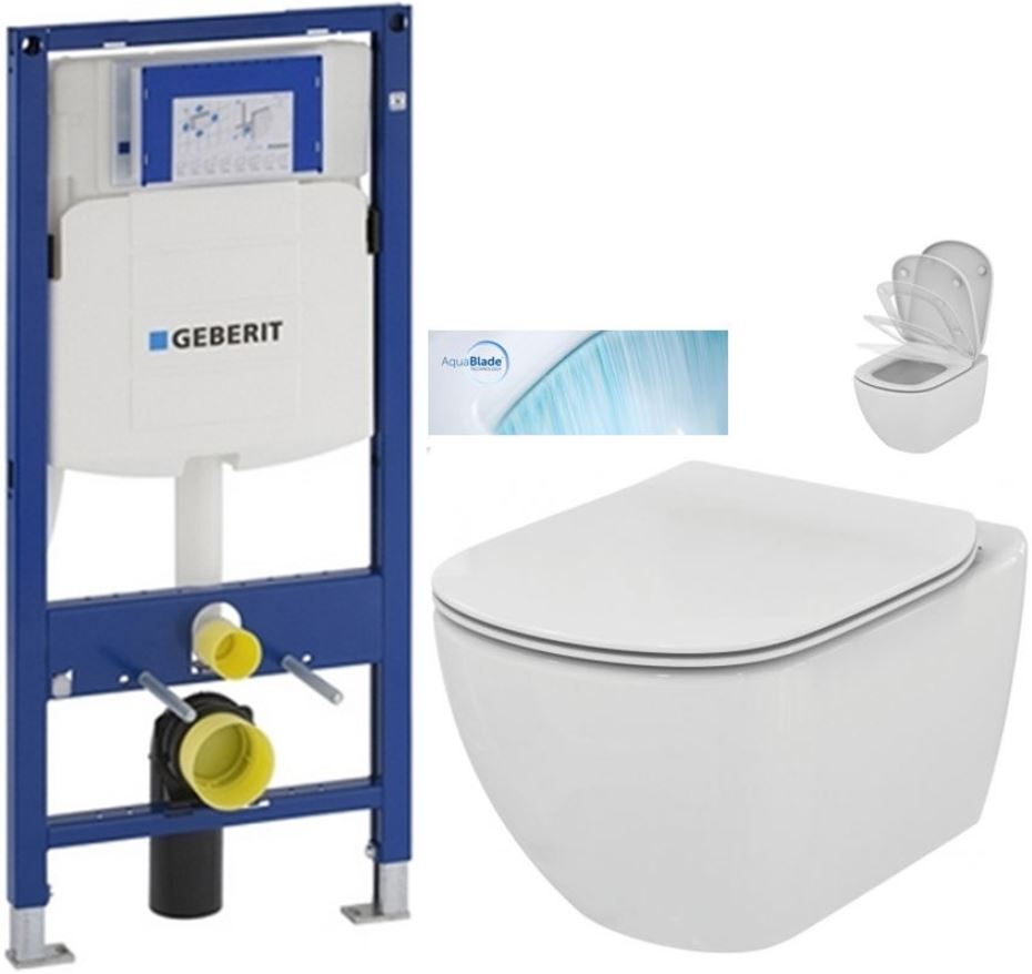 Obrázok /SET/GEBERIT - SET Duofix pre závesné WC 111.300.00.5 bez ovládavý dosky + WC TESI so sedadlom SoftClose, AquaBlade (111.300.00.5 TE1)