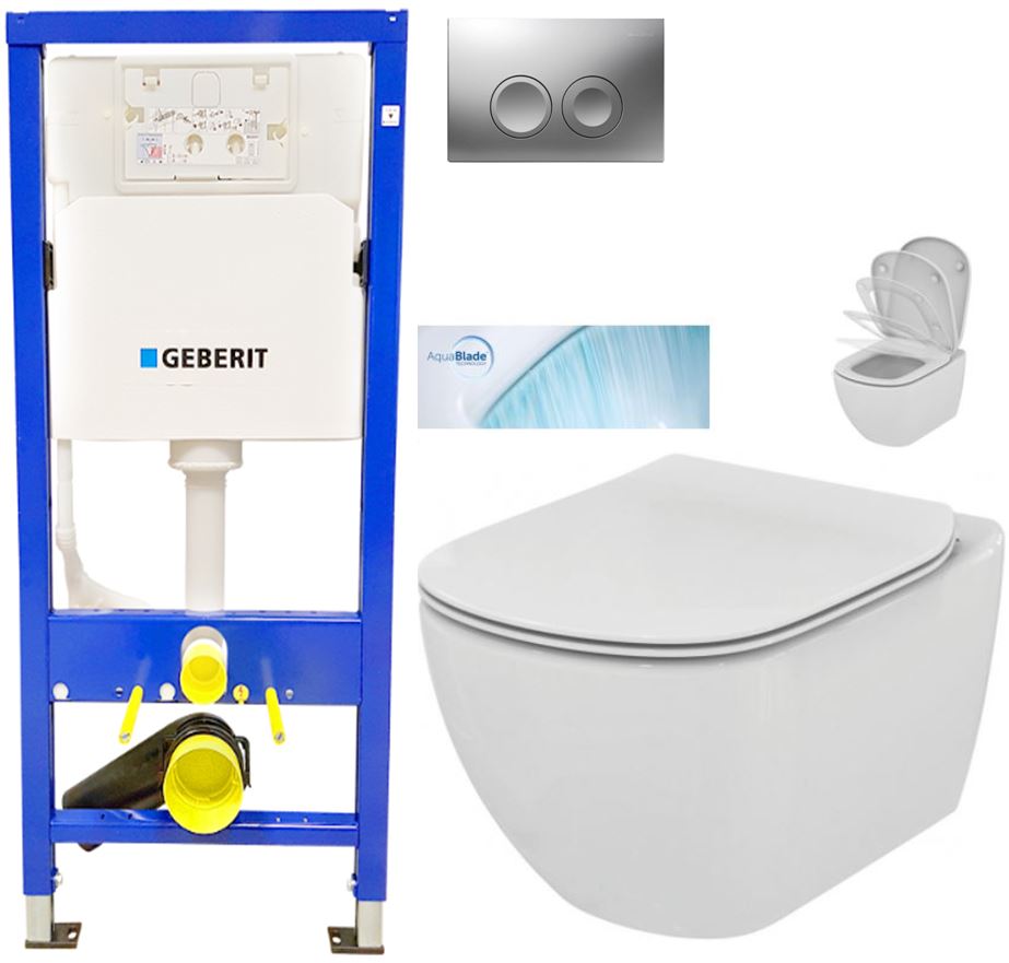 Obrázok /SET/GEBERIT - SET Duofix Sada pre závesné WC 458.103.00.1 + tlačidlo DELTA21 matné + WC TESI so sedadlom SoftClose, AquaBlade (458.103.00.1 21MA TE1)