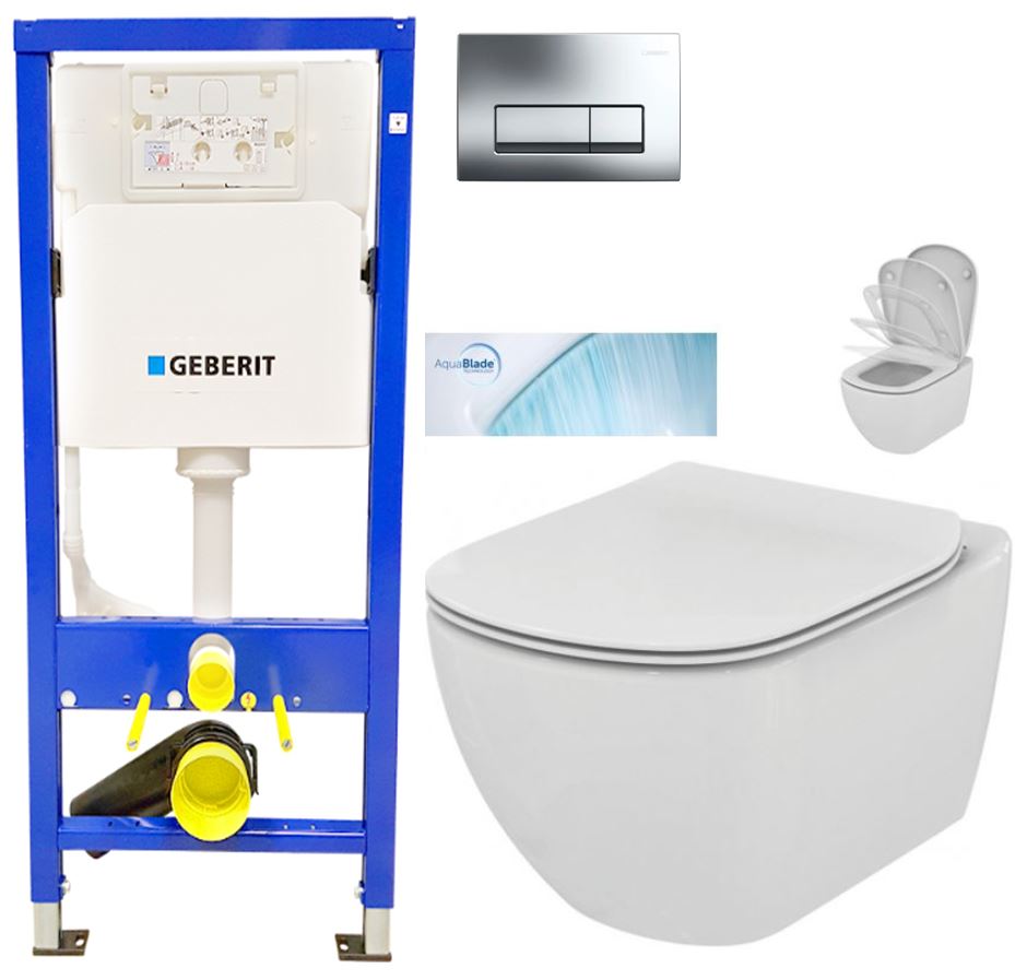 Obrázok /SET/GEBERIT - SET Duofix Sada pre závesné WC 458.103.00.1 + tlačidlo DELTA51 CHRÓM + WC TESI so sedadlom SoftClose, AquaBlade (458.103.00.1 TE1)