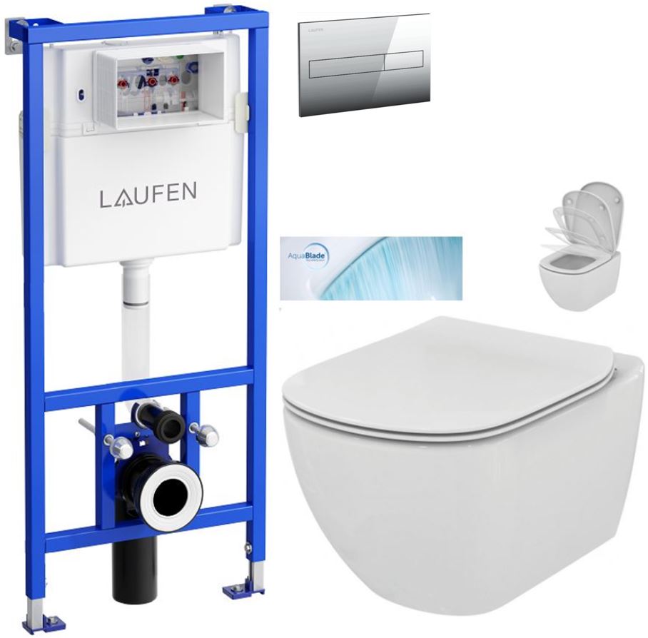 Obrázok /SET/LAUFEN - Rámový podomietkový modul CW1 SET + ovládacie tlačidlo CHRÓM + WC TESI so sedadlom SoftClose, AquaBlade (H8946600000001CR TE1)