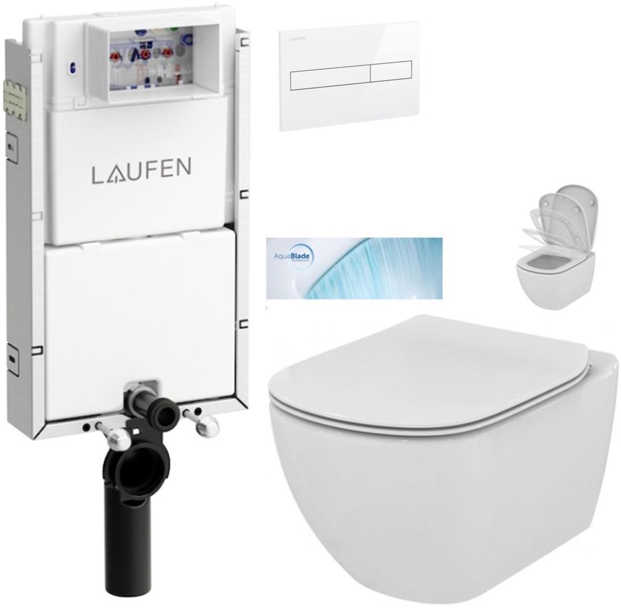 Obrázok /SET/LAUFEN - Podomít. systém LIS TW1 SET BÍLÁ + ovládací tlačítko BÍLÉ + WC TESI se sedátkem SoftClose, AquaBlade (H8946630000001BI TE1)