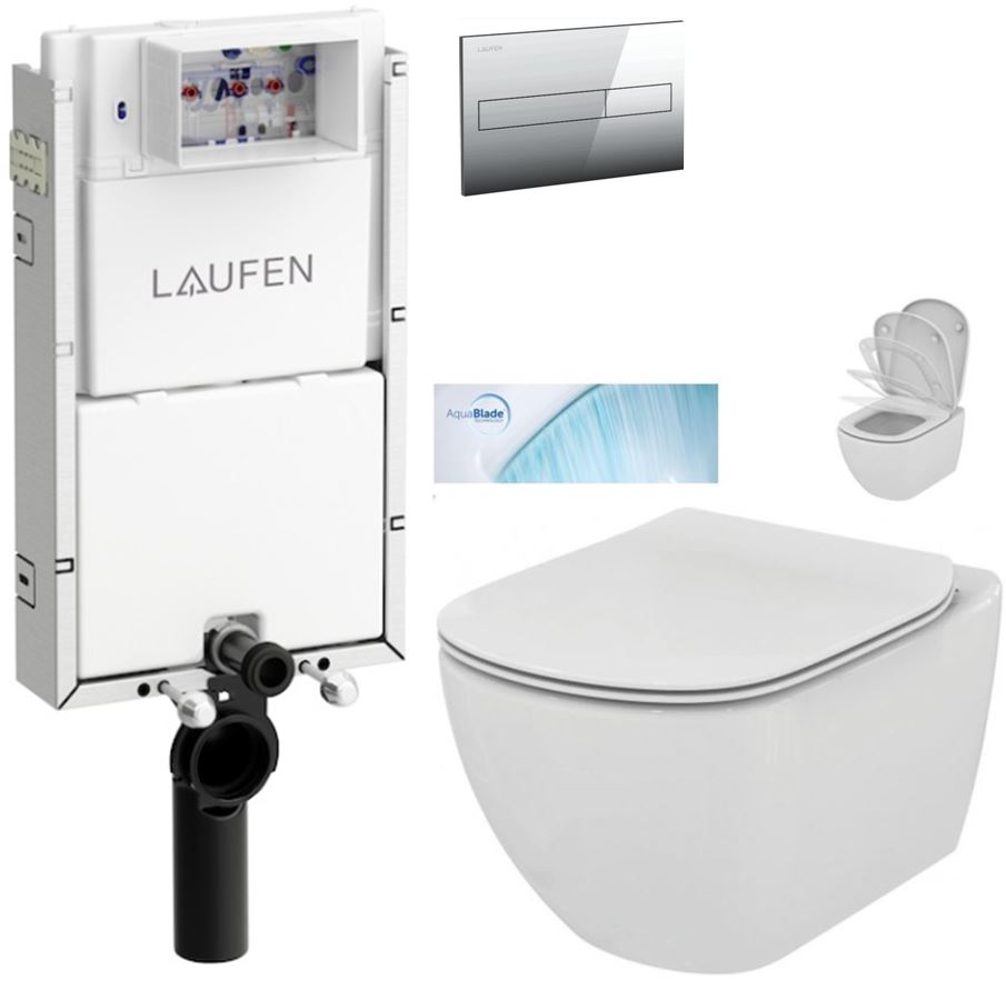 Obrázok /SET/LAUFEN - Podomít. systém LIS TW1 SET + ovládací tlačítko CHROM + WC TESI se sedátkem SoftClose, AquaBlade (H8946630000001CR TE1)