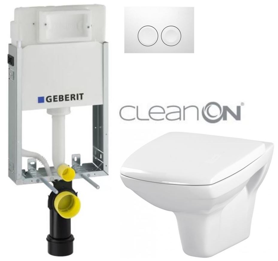 Obrázok /SET/GEBERIT - SET KOMBIFIXBasic vrátane ovládacieho tlačidla DELTA 21 Biele pre závesné WC CERSANIT CLEANON CARINA + SEDADLO (110.100.00.1 21BI CA1)