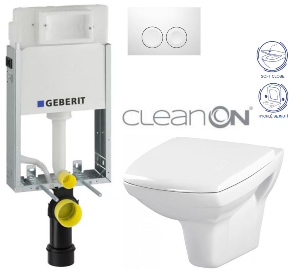 Obrázok /SET/GEBERIT - SET KOMBIFIXBasic vrátane ovládacieho tlačidla DELTA 21 Biele pre závesné WC CERSANIT CLEANON CARINA + SEDADLO (110.100.00.1 21BI CA2)