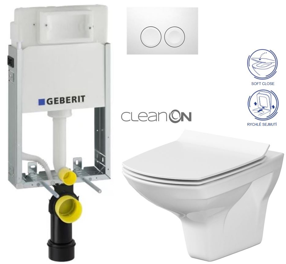 Obrázok /SET/GEBERIT - SET KOMBIFIXBasic vrátane ovládacieho tlačidla DELTA 21 Biele pre závesné WC CERSANIT CLEANON CARINA + SEDADLO (110.100.00.1 21BI Ca3)