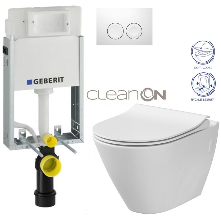 Obrázok /SET/GEBERIT - SET KOMBIFIXBasic vrátane ovládacieho tlačidla DELTA 21 Biele pre závesné WC CERSANIT CLEANON CITY + SEDADLO (110.100.00.1 21BI CI1)