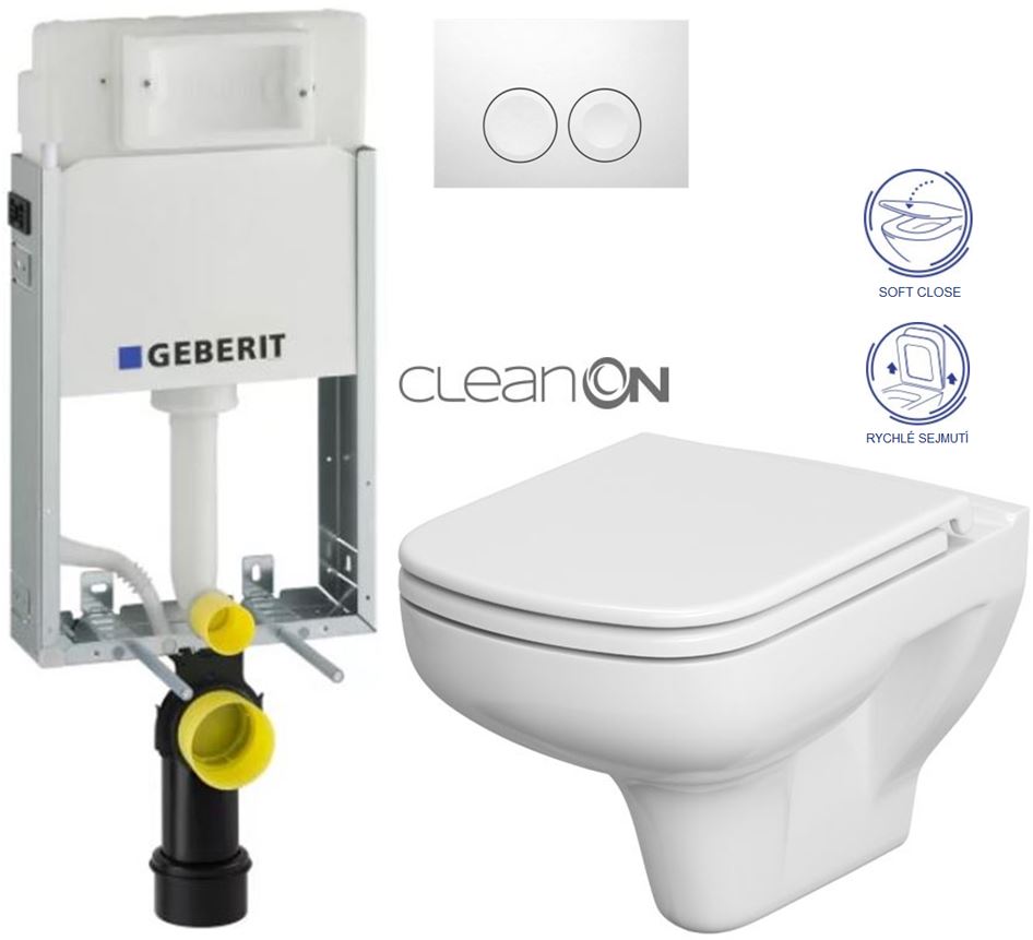 Obrázok /SET/GEBERIT - SET KOMBIFIXBasic vrátane ovládacieho tlačidla DELTA 21 Biele pre závesné WC CERSANIT CLEANON COLOUR + SEDADLO (110.100.00.1 21BI CN1)