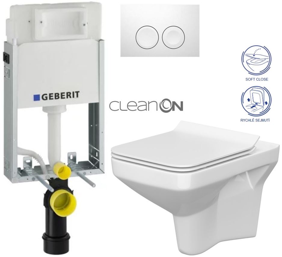 Obrázok /SET/GEBERIT - SET KOMBIFIXBasic vrátane ovládacieho tlačidla DELTA 21 Biele pre závesné WC CERSANIT CLEANON COMO + SEDADLO (110.100.00.1 21BI CO1)