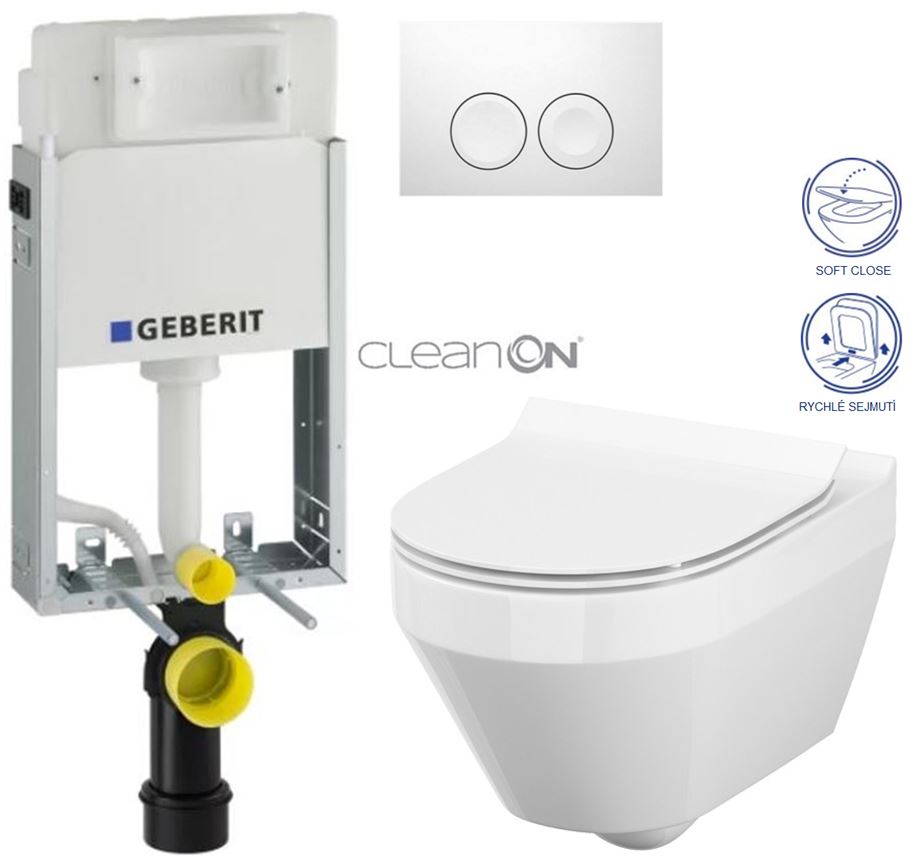 Obrázok /SET/GEBERIT - SET KOMBIFIXBasic vrátane ovládacieho tlačidla DELTA 21 Biele pre závesné WC CERSANIT CLEANON CREA OVÁL + SEDADLO (110.100.00.1 21BI CR1)