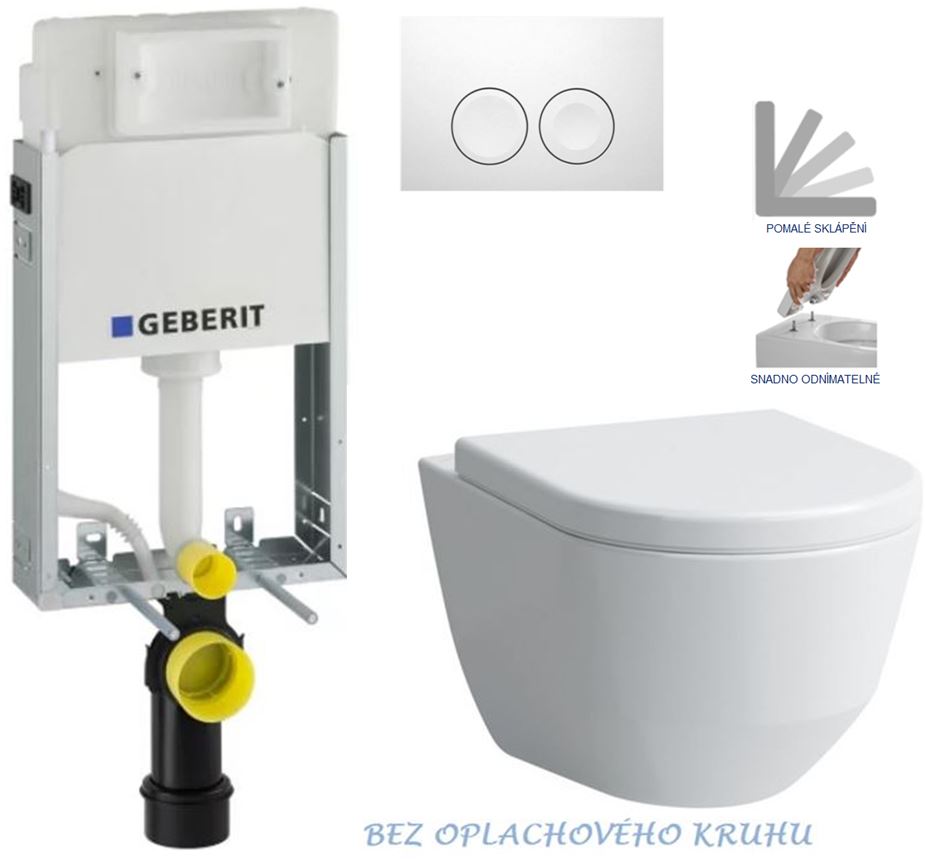 Obrázok /SET/GEBERIT - SET KOMBIFIXBasic vrátane ovládacieho tlačidla DELTA 21 Biele pre závesné WC LAUFEN PRO RIMLESS + SEDADLO (110.100.00.1 21BI LP1)