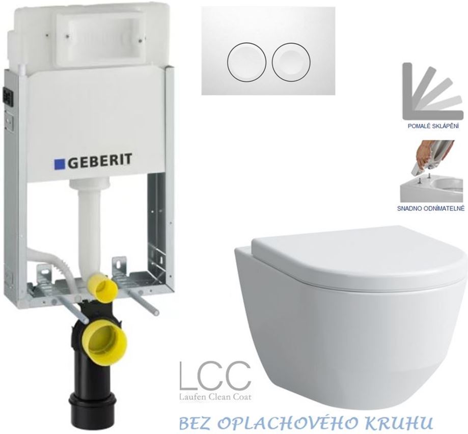 Obrázok /SET/GEBERIT - SET KOMBIFIXBasic vrátane ovládacieho tlačidla DELTA 21 Biele pre závesné WC LAUFEN PRO LCC RIMLESS + SEDADLO (110.100.00.1 21BI LP2)