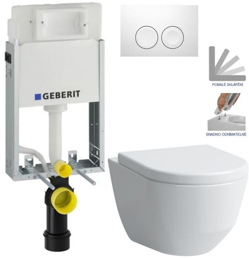 Obrázok /SET/GEBERIT - SET KOMBIFIXBasic vrátane ovládacieho tlačidla DELTA 21 Biele pre závesné WC LAUFEN PRO + SEDADLO (110.100.00.1 21BI LP3)