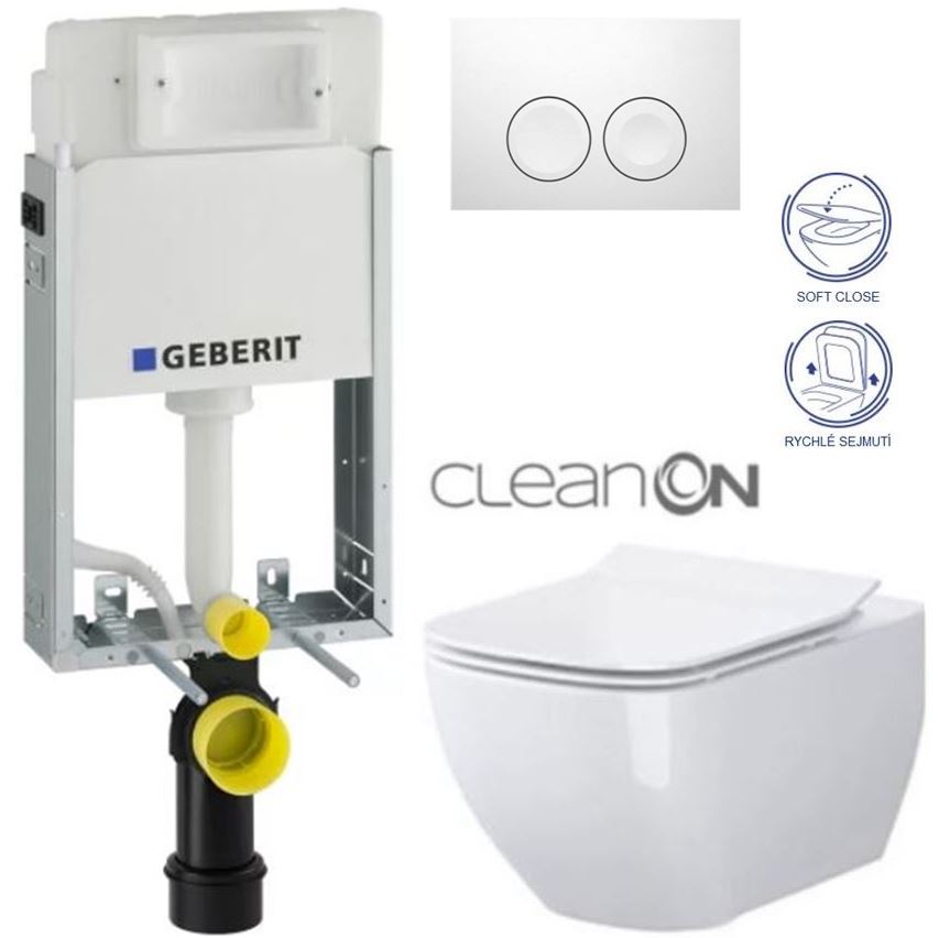 Obrázok /SET/GEBERIT - SET KOMBIFIXBasic vrátane ovládacieho tlačidla DELTA 21 Biele pre závesné WC CERSANIT CLEANON METROPOLITAN + SEDADLO (110.100.00.1 21BI ME1)