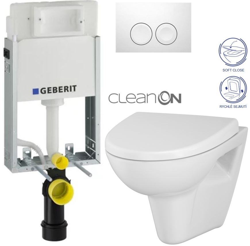 Obrázok /SET/GEBERIT - SET KOMBIFIXBasic vrátane ovládacieho tlačidla DELTA 21 Biele pre závesné WC CERSANIT CLEANON Parva + SEDADLO (110.100.00.1 21BI PA1)