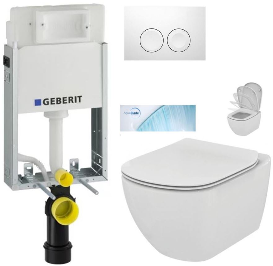 Obrázok /SET/GEBERIT - SET KOMBIFIXBasic vrátane ovládacieho tlačidla DELTA 21 Biele pre závesné WC TESI so sedadlom SoftClose, AquaBlade (110.100.00.1 21BI TE1)