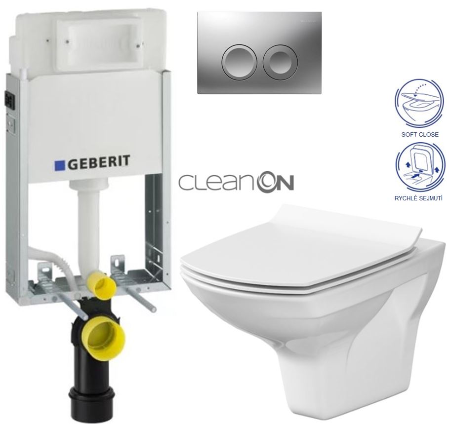 Obrázok /SET/GEBERIT - SET KOMBIFIXBasic vrátane ovládacieho tlačidla DELTA 21 MAT pre závesné WC CERSANIT CLEANON CARINA + SEDADLO (110.100.00.1 21MA CA3)