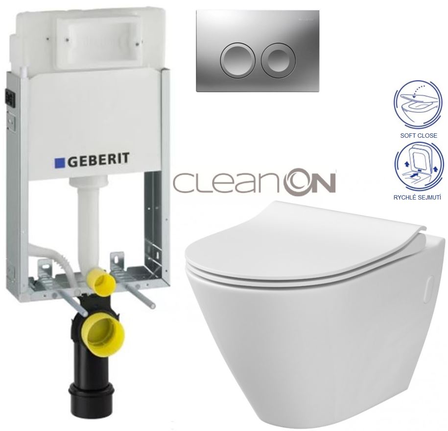 Obrázok /SET/GEBERIT - SET KOMBIFIXBasic vrátane ovládacieho tlačidla DELTA 21 MAT pre závesné WC CERSANIT CLEANON CITY + SEDADLO (110.100.00.1 21MA CI1)