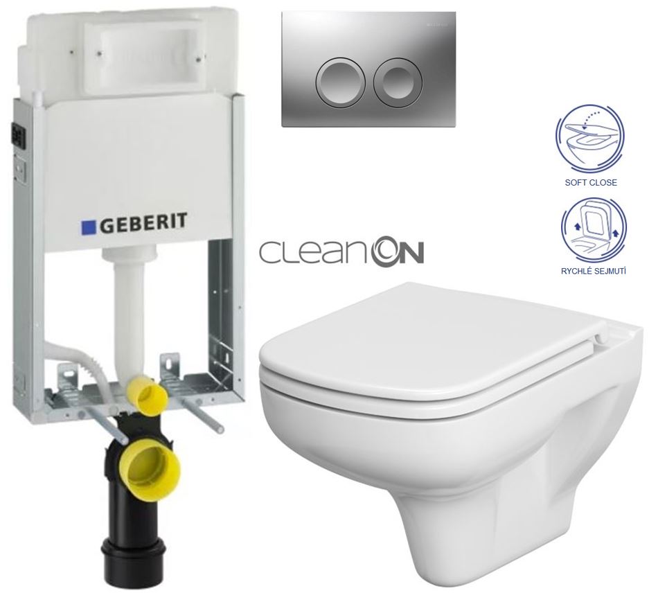 Obrázok /SET/GEBERIT - SET KOMBIFIXBasic vrátane ovládacieho tlačidla DELTA 21 MAT pre závesné WC CERSANIT CLEANON COLOUR + SEDADLO (110.100.00.1 21MA CN1)