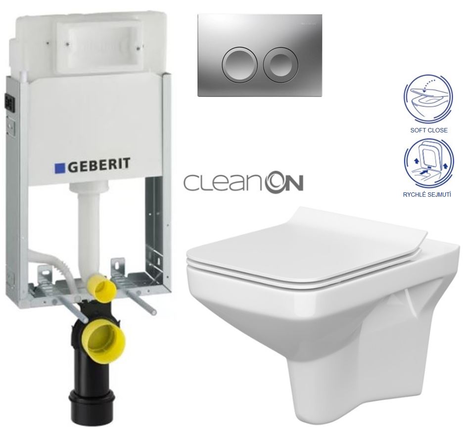 Obrázok /SET/GEBERIT - SET KOMBIFIXBasic vrátane ovládacieho tlačidla DELTA 21 MAT pre závesné WC CERSANIT CLEANON COMO + SEDADLO (110.100.00.1 21MA CO1)