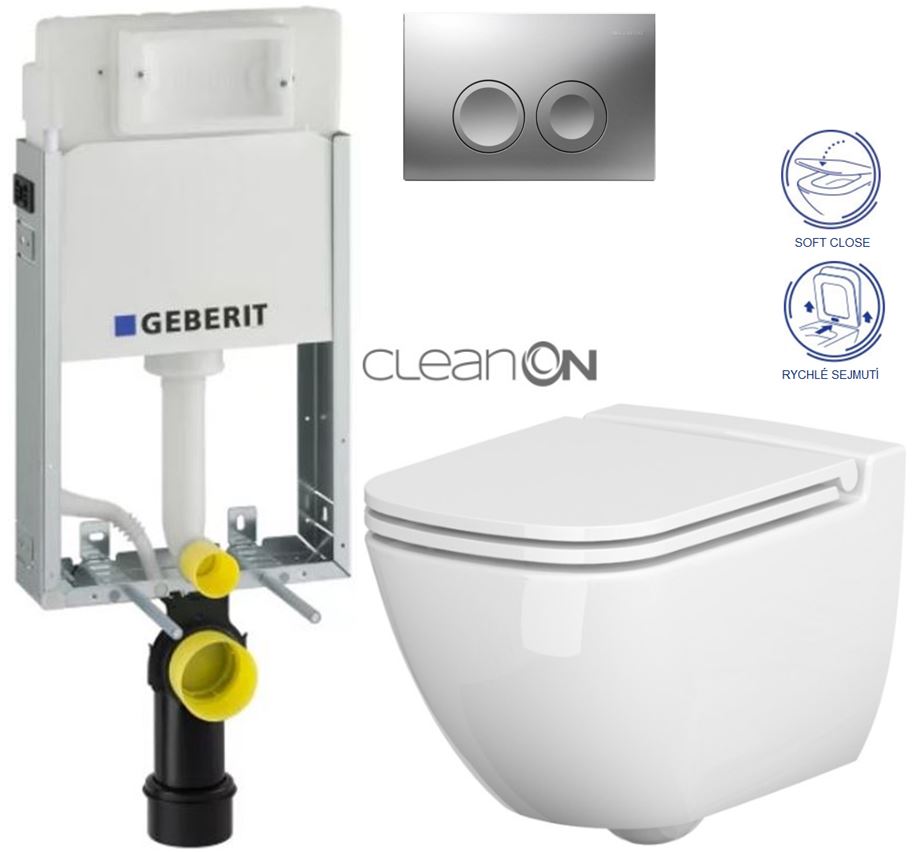 Obrázok /SET/GEBERIT - SET KOMBIFIXBasic vrátane ovládacieho tlačidla DELTA 21 MAT pre závesné WC CERSANIT CLEANON CASPIA + SEDADLO (110.100.00.1 21MA CP1)