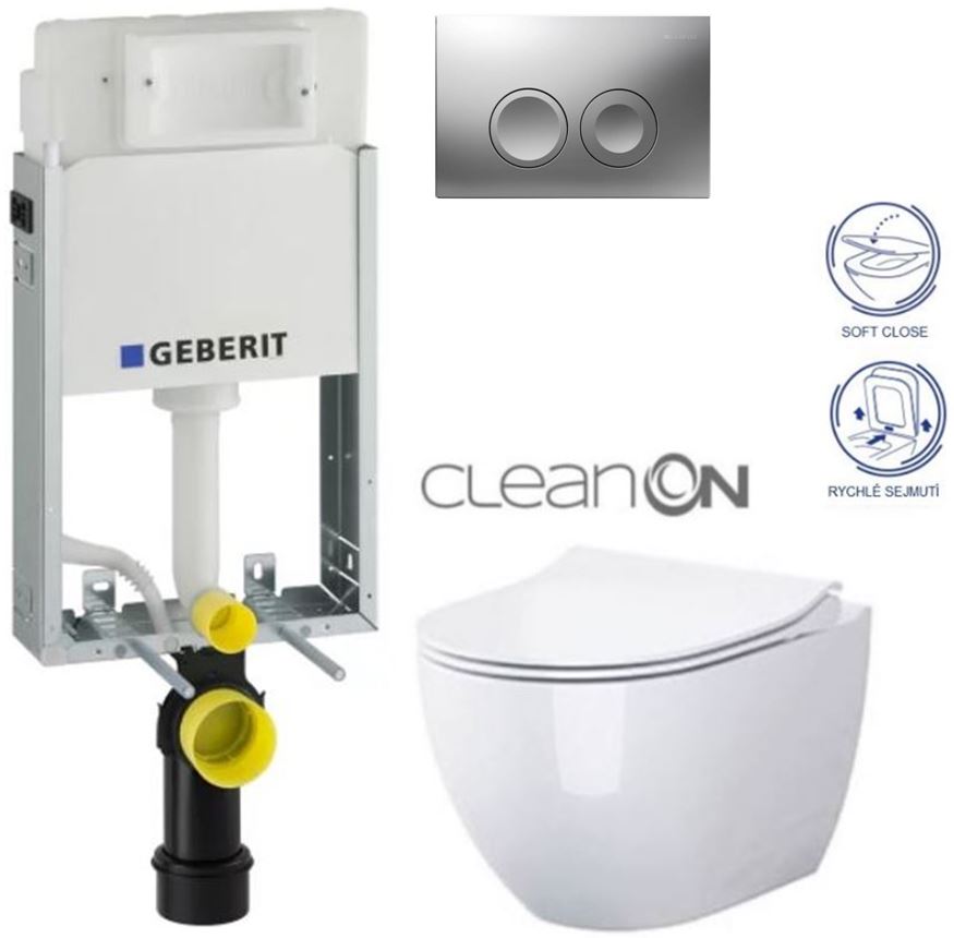 Obrázok /SET/GEBERIT - SET KOMBIFIXBasic vrátane ovládacieho tlačidla DELTA 21 MAT pre závesné WC CERSANIT CLEANON URBAN HARMONY + SEDADLO (110.100.00.1 21MA HA1)