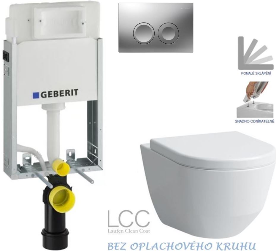 Obrázok /SET/GEBERIT - SET KOMBIFIXBasic vrátane ovládacieho tlačidla DELTA 21 MAT pre závesné WC LAUFEN PRO LCC RIMLESS + SEDADLO (110.100.00.1 21MA LP2)