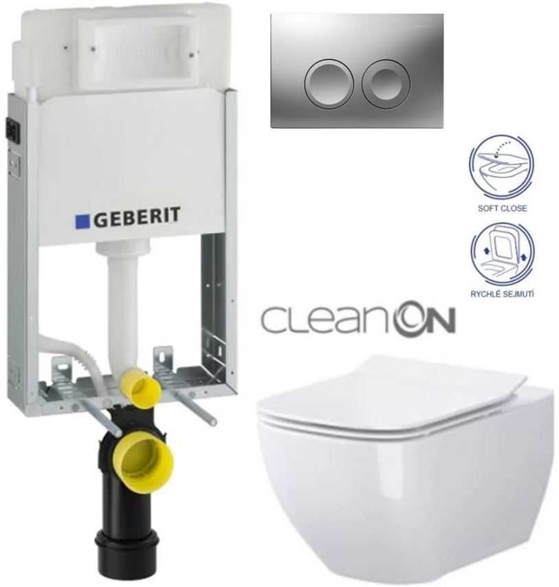 Obrázok /SET/GEBERIT - SET KOMBIFIXBasic vrátane ovládacieho tlačidla DELTA 21 MAT pre závesné WC CERSANIT CLEANON METROPOLITAN + SEDADLO (110.100.00.1 21MA ME1)