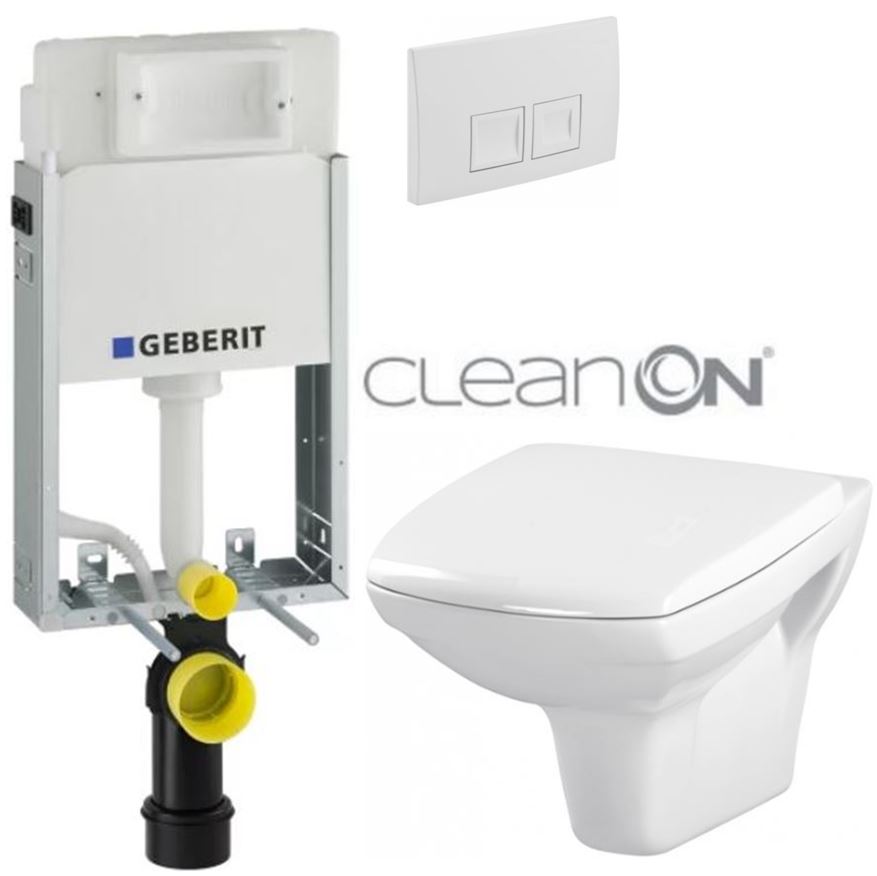 Obrázok /SET/GEBERIT - SET KOMBIFIXBasic vrátane ovládacieho tlačidla DELTA 50 Biele pre závesné WC CERSANIT CLEANON CARINA + SEDADLO (110.100.00.1 50BI CA1)