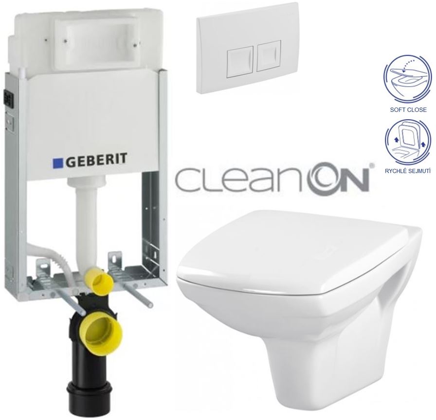 Obrázok /SET/GEBERIT - SET KOMBIFIXBasic vrátane ovládacieho tlačidla DELTA 50 Biele pre závesné WC CERSANIT CLEANON CARINA + SEDADLO (110.100.00.1 50BI CA2)