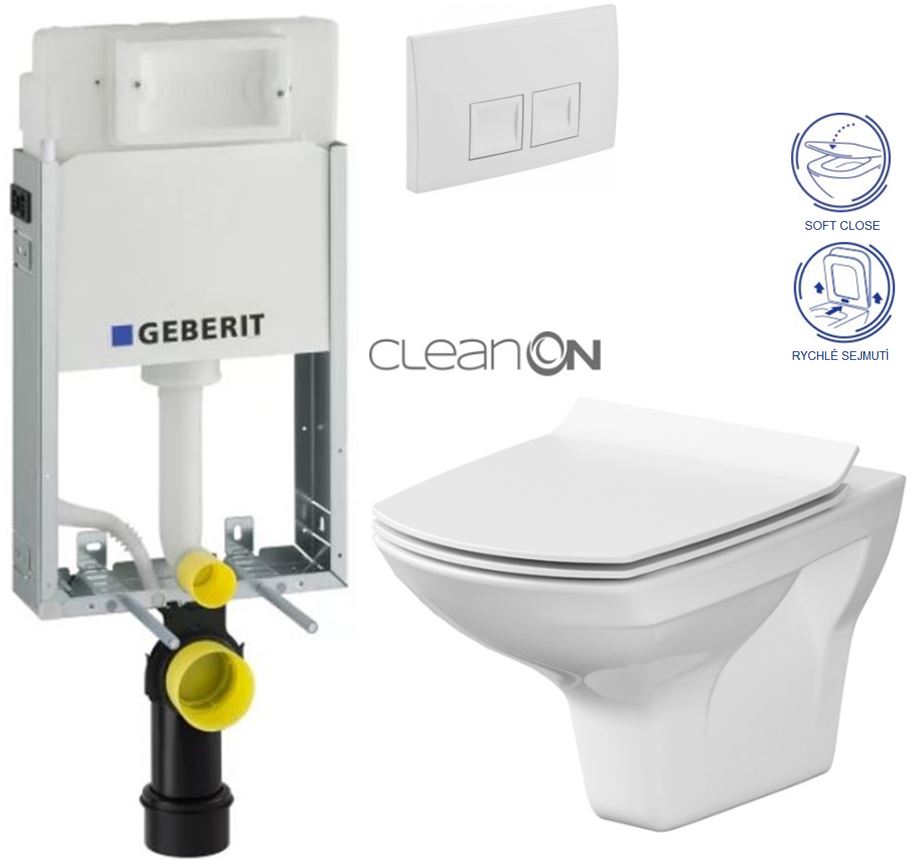 Obrázok /SET/GEBERIT - SET KOMBIFIXBasic vrátane ovládacieho tlačidla DELTA 50 Biele pre závesné WC CERSANIT CLEANON CARINA + SEDADLO (110.100.00.1 50BI Ca3)