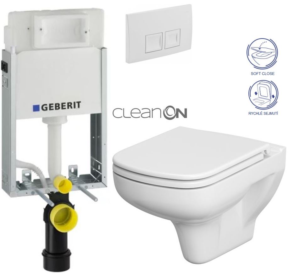 Obrázok /SET/GEBERIT - SET KOMBIFIXBasic vrátane ovládacieho tlačidla DELTA 50 Biele pre závesné WC CERSANIT CLEANON COLOUR + SEDADLO (110.100.00.1 50BI CN1)