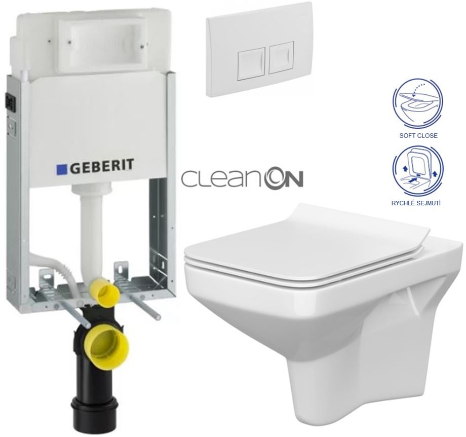 Obrázok /SET/GEBERIT - SET KOMBIFIXBasic vrátane ovládacieho tlačidla DELTA 50 Biele pre závesné WC CERSANIT CLEANON COMO + SEDADLO (110.100.00.1 50BI CO1)