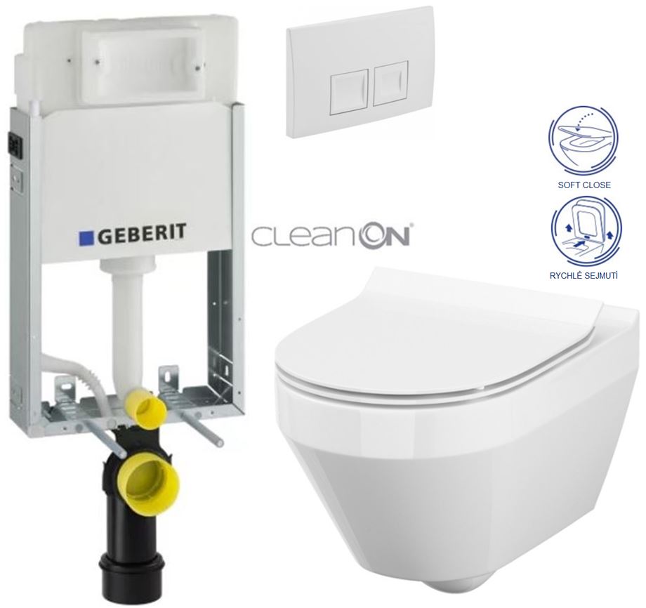 Obrázok /SET/GEBERIT - SET KOMBIFIXBasic vrátane ovládacieho tlačidla DELTA 50 Biele pre závesné WC CERSANIT CLEANON CREA OVÁL + SEDADLO (110.100.00.1 50BI CR1)