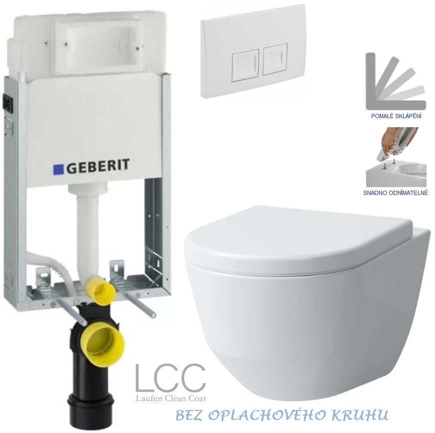 Obrázok /SET/GEBERIT - SET KOMBIFIXBasic vrátane ovládacieho tlačidla DELTA 50 Biele pre závesné WC LAUFEN PRO LCC RIMLESS + SEDADLO (110.100.00.1 50BI LP2)