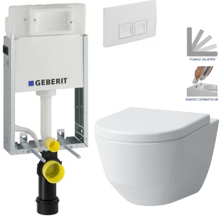 Obrázok /SET/GEBERIT - SET KOMBIFIXBasic vrátane ovládacieho tlačidla DELTA 50 Biele pre závesné WC LAUFEN PRO + SEDADLO (110.100.00.1 50BI LP3)