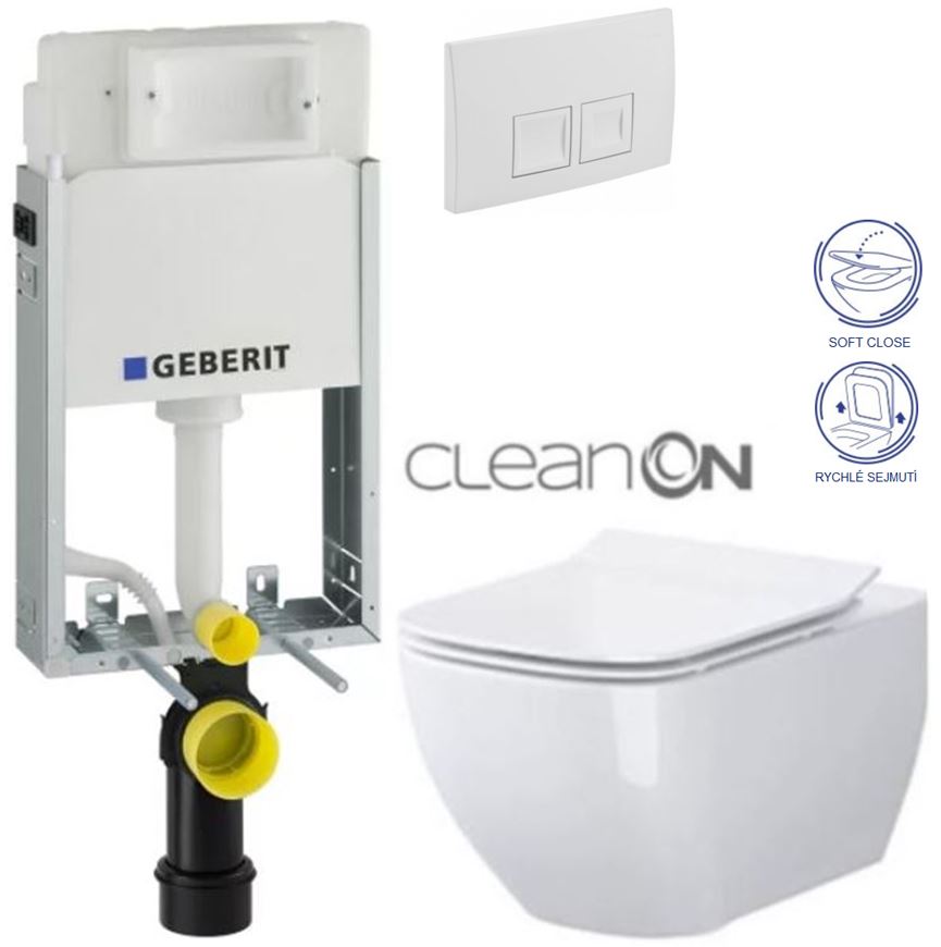 Obrázok /SET/GEBERIT - SET KOMBIFIXBasic vrátane ovládacieho tlačidla DELTA 50 Biele pre závesné WC CERSANIT CLEANON METROPOLITAN + SEDADLO (110.100.00.1 50BI ME1)