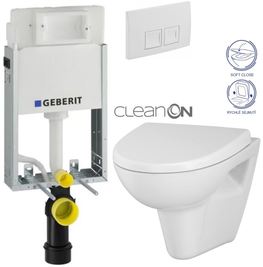 Obrázok /SET/GEBERIT - SET KOMBIFIXBasic vrátane ovládacieho tlačidla DELTA 50 Biele pre závesné WC CERSANIT CLEANON Parva + SEDADLO (110.100.00.1 50BI PA1)