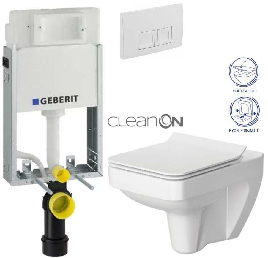 Obrázok /SET/GEBERIT - SET KOMBIFIXBasic vrátane ovládacieho tlačidla DELTA 50 Biele pre závesné WC CERSANIT CLEANON SPLENDOUR + SEDADLO (110.100.00.1 50BI SP1)