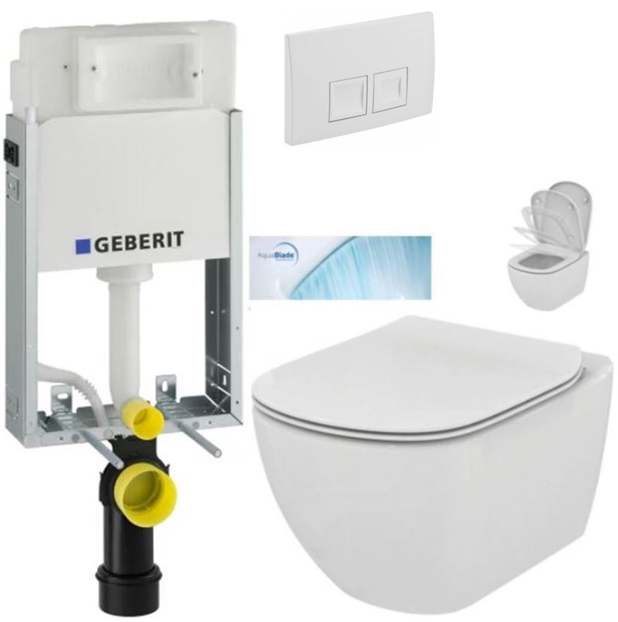 Obrázok /SET/GEBERIT - SET KOMBIFIXBasic vrátane ovládacieho tlačidla DELTA 50 Biele pre závesné WC TESI so sedadlom SoftClose, AquaBlade (110.100.00.1 50BI TE1)